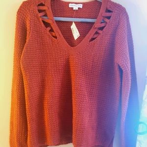 Dark orange cute cutout sweater Brand-new